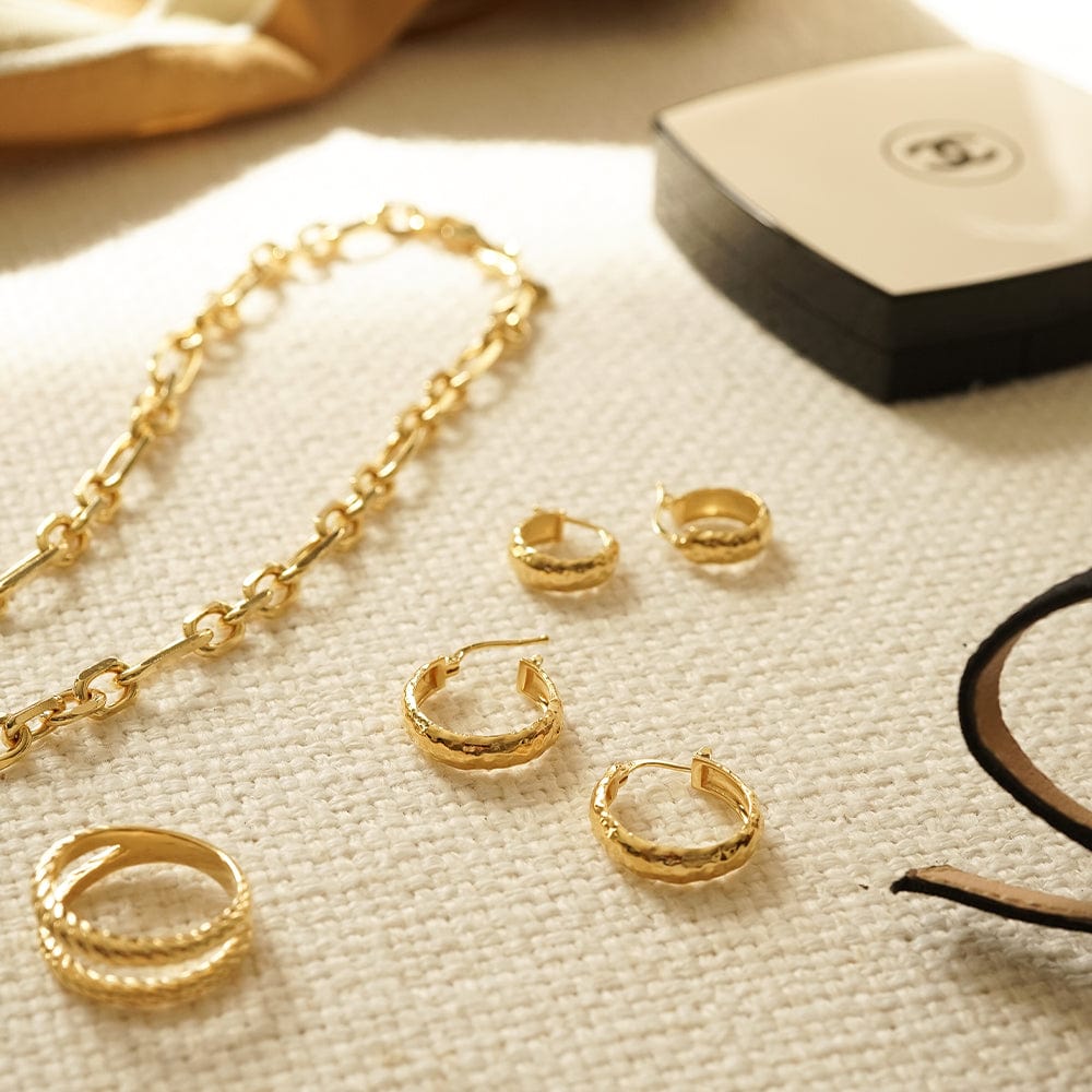 Textured Hoop Earrings 18ct Gold Plate