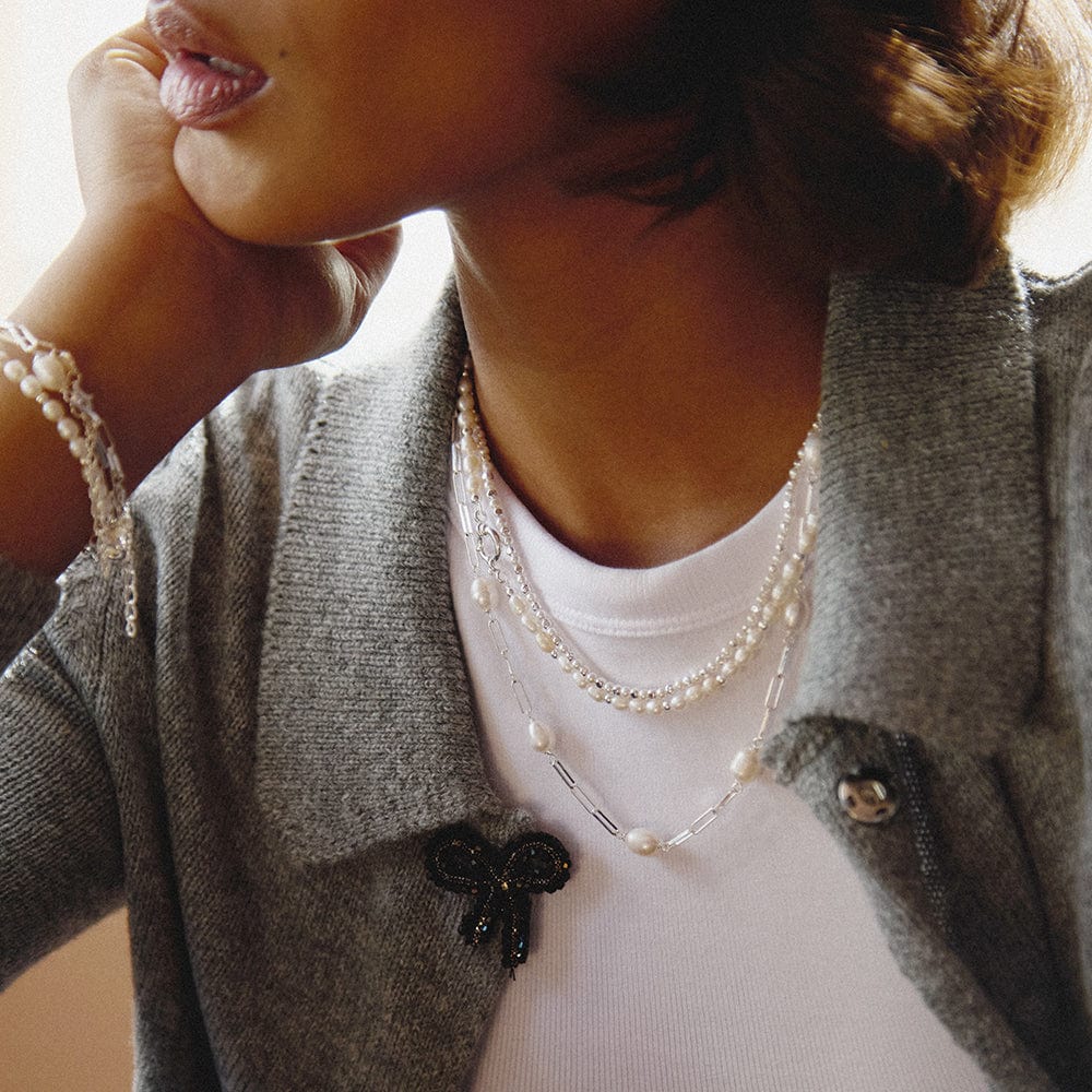 Pearl Chunky Chain Necklace Sterling Silver