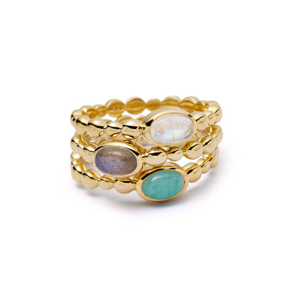 Labradorite Healing Stone Bobble Ring 18ct Gold Plate
