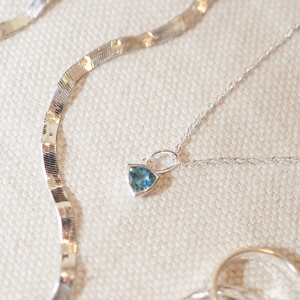 Blue Topaz December Birthstone Charm Pendant Sterling Silver