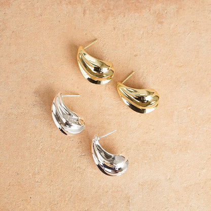 Bold Wave Stud Earrings Silver Plate