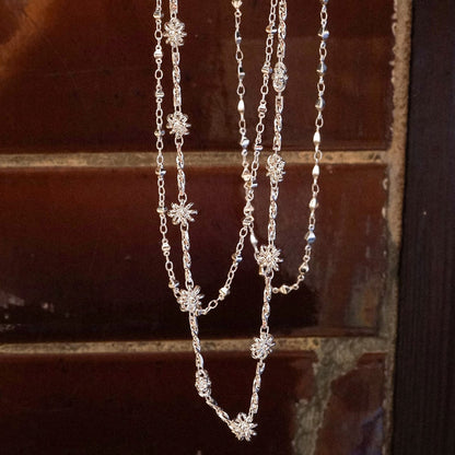 Square Bead Chain Necklace Silver Plate