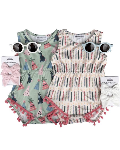 Dillon Pom Pom Romper - Party Hats