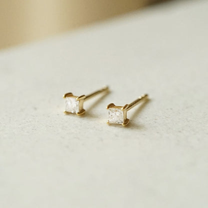 Estée Lalonde Fine Square Diamond Stud Earrings 14ct Solid Gold