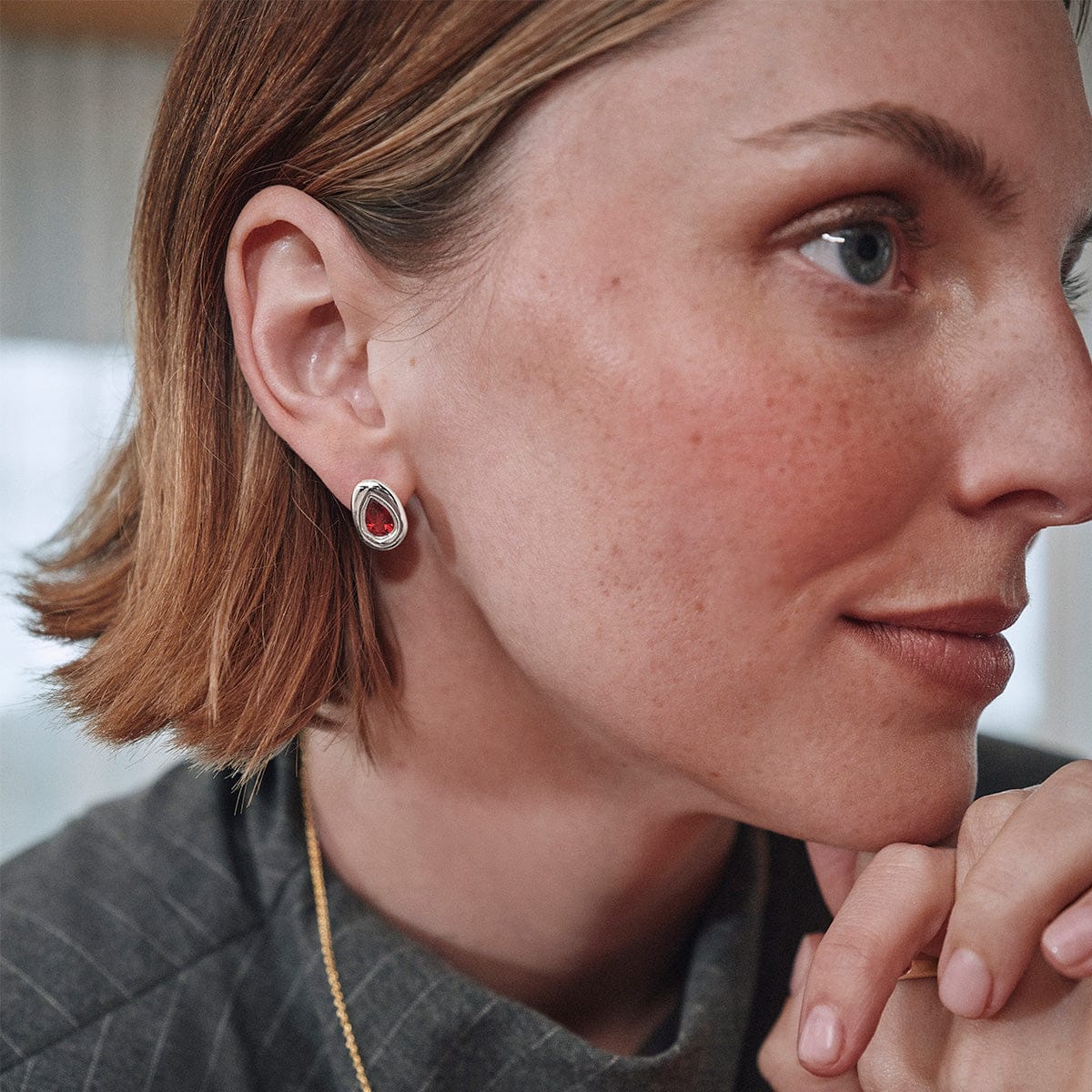 Estée Lalonde Garnet Teardrop Studs Sterling Silver