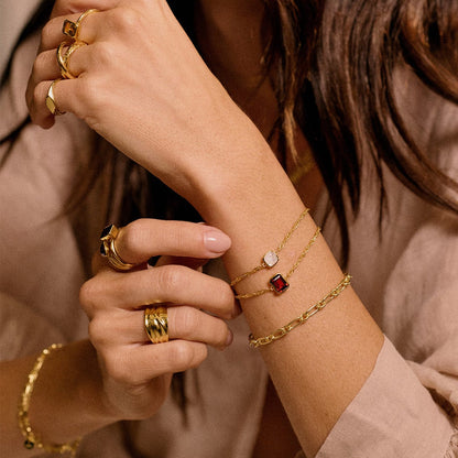 Garnet January Birthstone Charm Bracelet 18ct Gold Plate