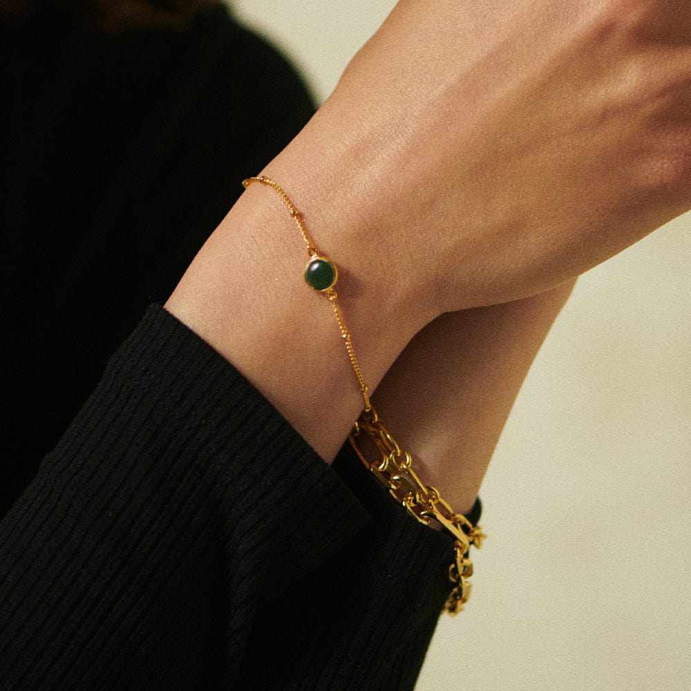 Green Aventurine Healing Stone Bobble Bracelet 18ct Gold Plate