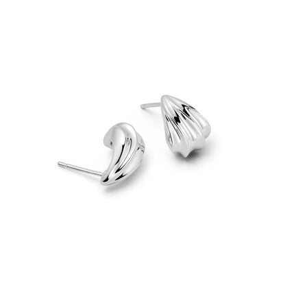 Mini Wave Stud Earrings Silver Plate