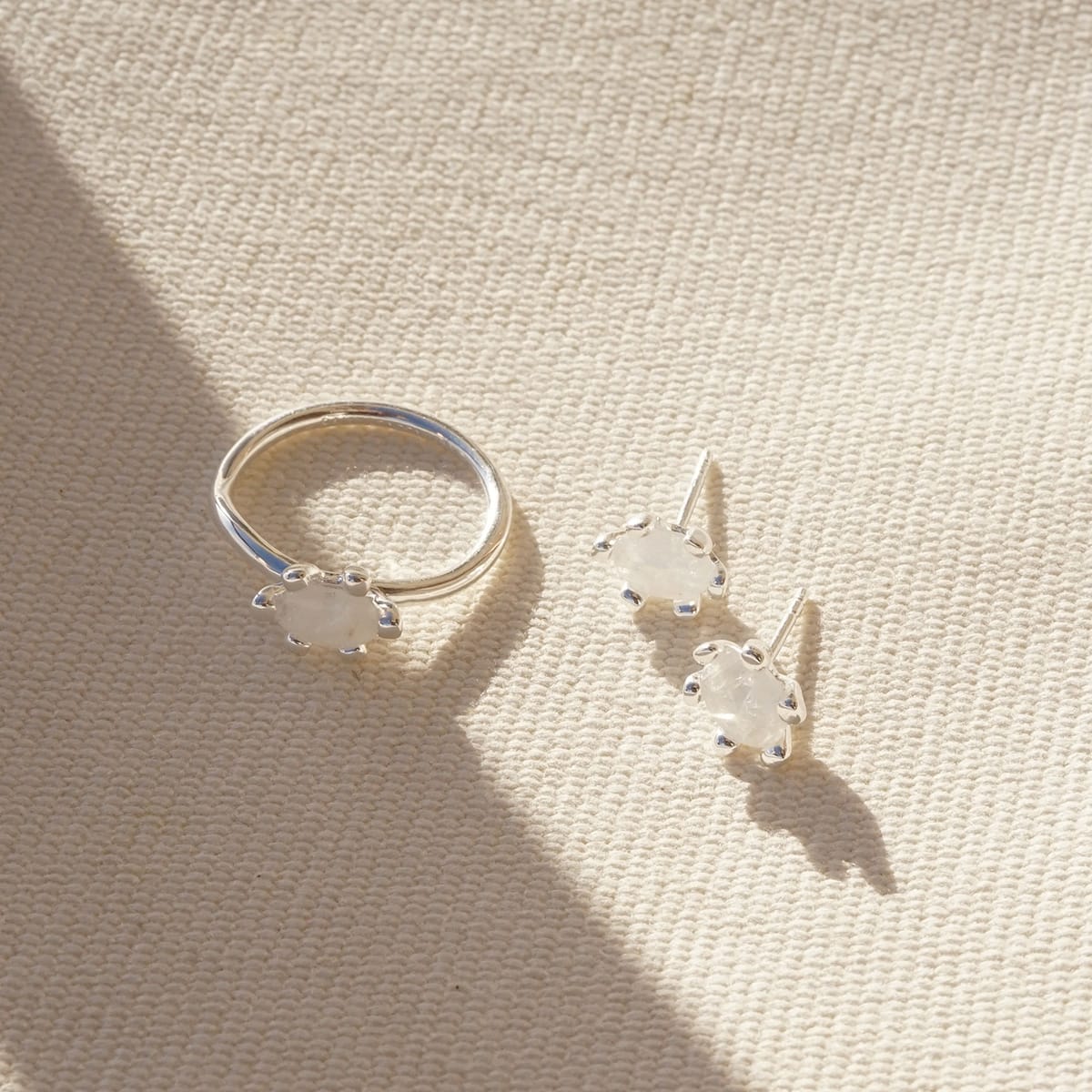 Moonstone Claw Stud Earrings Sterling Silver