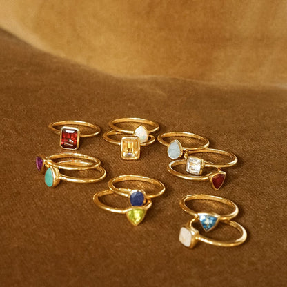 Opal October Birthstone Ring 18ct Gold Plate