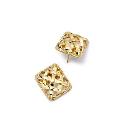 Polly Mini Woven Square Stud Earrings 18ct Gold Plate