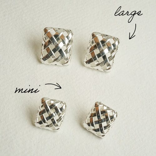 Polly Mini Woven Square Stud Earrings Silver Plate