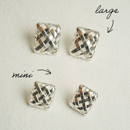 Polly Mini Woven Square Stud Earrings Silver Plate
