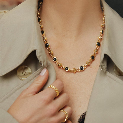 Polly Black Onyx Chain Necklace 18ct Gold Plate