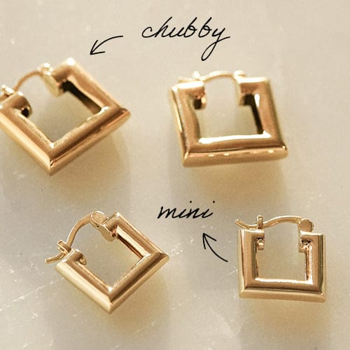 Polly Mini Chubby Square Hoop Earrings 18ct Gold Plate