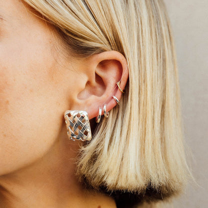 Polly Woven Square Studs Silver Plate