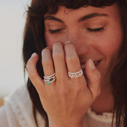 Rainbow Moonstone Healing Stone Bobble Ring Sterling Silver