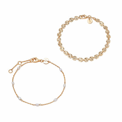 Sunburst Pearl Bracelet Stack 18ct Gold Plate