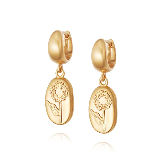 Sunflower Drop Earrings 18ct Gold Plate