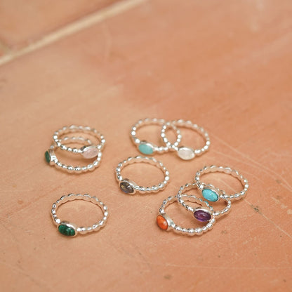 Turquoise Healing Stone Bobble Ring Sterling Silver